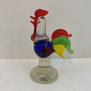 Beautiful ART GLASS WORK Colorful ROOSTER 6.5"